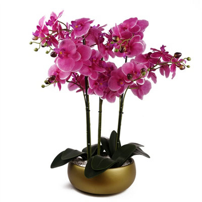 Leaf Purple/Gold Orchid Artificial Ceramic Planter Botanik 60Cm