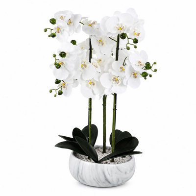 Leaf White Orchid Artificial Marble Effect Ceramic Planter Botanik 60Cm