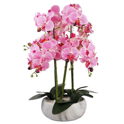 Leaf Pink Orchid Artificial Marble Effect Ceramic Planter Botanik 60Cm