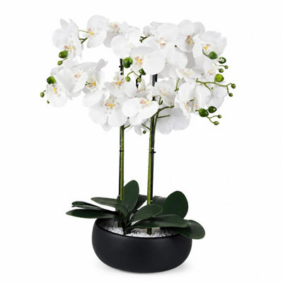 Leaf White/Black Orchid Artificial Ceramic Planter Botanik 60Cm
