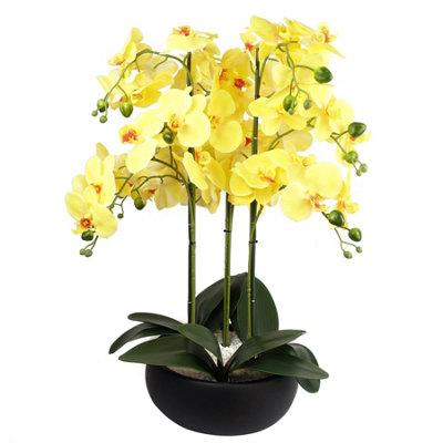 Leaf Yellow/Black Orchid Artificial Ceramic Planter Botanik 60Cm