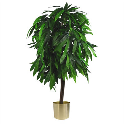 B&Q -  Artificial Mango Plant Tree Gold Metal Planter 120Cm 4Ft Tall Natural Wood Botanik - Image 6