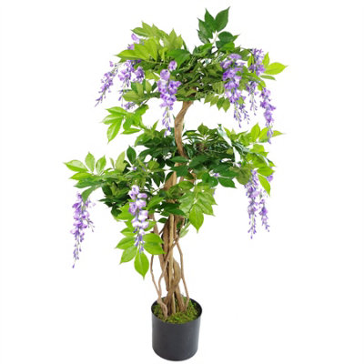 Leaf Artificial Wisteria Tree 110Cm Artificial Purple Real Wood Trunk Realistic Botanik from B&Q