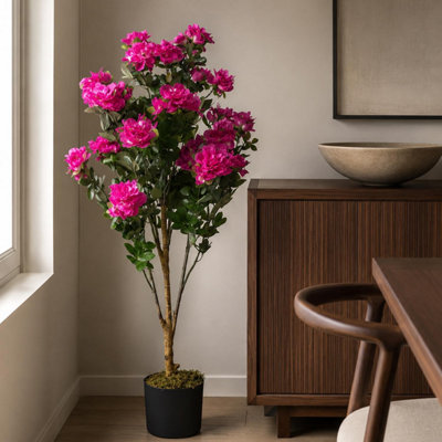 Leaf Pink Artificial Blossom Tree Azalea Realistic Faux House Plants Botanik 100Cm