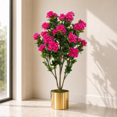 Leaf Pink/Gold Artificial Blossom Tree Planter Realistic Plant Design Azalea Botanik 100Cm