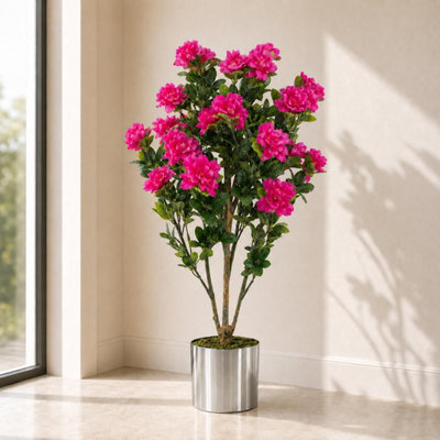 Leaf Pink/Silver Artificial Blossom Tree Planter Realistic Plant Design Azalea Botanik 100Cm