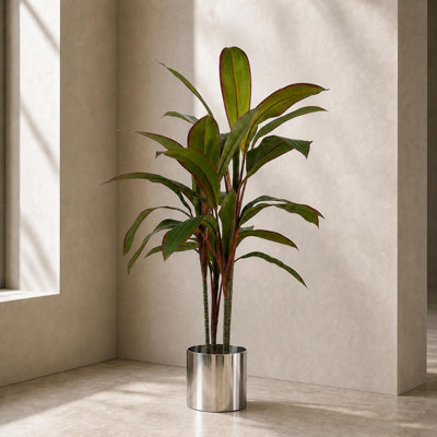 Leaf Silver Tropical Artificial Dracaena Palm Plant Realistic Planter 100Cm Botanik Large