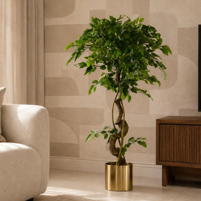 Leaf Large Artificial Japanese Fruticosa Ficus Tree 120Cm 4Ft Realistic Botanik Gold