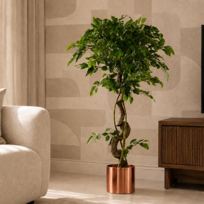 Leaf Large Artificial Japanese Fruticosa Ficus Tree Copper 120Cm 4Ft Realistic Botanik
