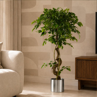 Leaf Silver Artificial Japanese Fruticosa Ficus Tree 120Cm 4Ft Realistic Botanik Large