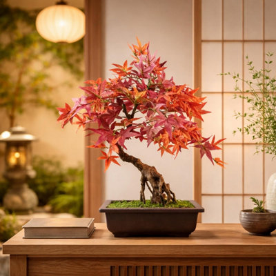 Leaf Artificial Bonsai Tree Maple Bonsai 50Cm Design Trees Realistic Plant Botanik Red