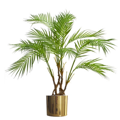 Leaf Large Artificial Palm Tree Natural Areca 90Cm Planter 3Ft Realistic Botanik Gold