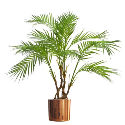 Leaf Artificial Palm Tree Natural Areca 90Cm 3Ft Copper Planter Realistic Botanik Large