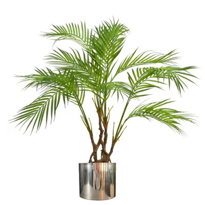 Leaf Large Artificial Palm Tree Natural Areca 90Cm Planter 3Ft Realistic Botanik Silver
