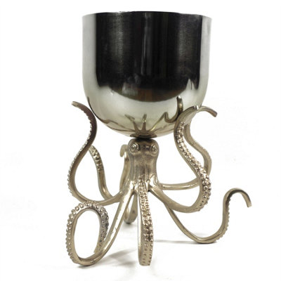B&Q -  Silver Metal Octopus Bowl Style Planter 28Cm