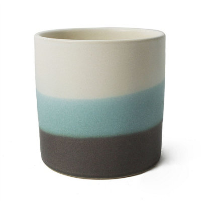 Leaf Blue Sand Stripe Ceramic Planter Plant Pot Botanik from B&Q