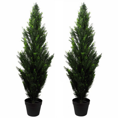 B&Q -  120Cm Pair Of Artificial Cedar Cypress Topiary Uv Resistant