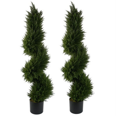 Leaf 120Cm Pair Of Spiral Cypress Tree Artificial Topiary from B&Q