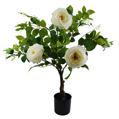 Leaf 70Cm Camellia Rose Plant Artificial White