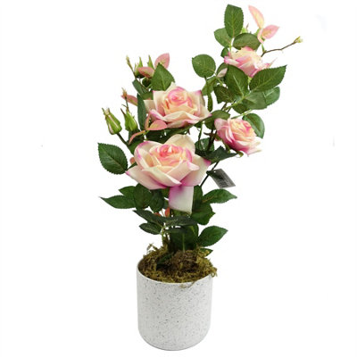 B&Q -  50Cm Artificial Pink Rose Plant