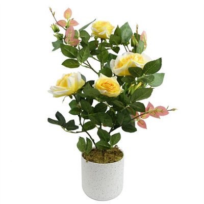 B&Q -  50Cm Artificial Yellow Rose Plant