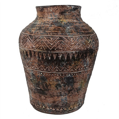 Cement Plant Pot Planter 40cm Brown x 32cm Aztec Composite Textured Vase Indoor - Image 7