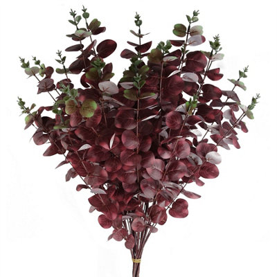 Leaf Pack Of 6 X 100Cm Artificial Eucalyptus Foliage Burgundy from B&Q