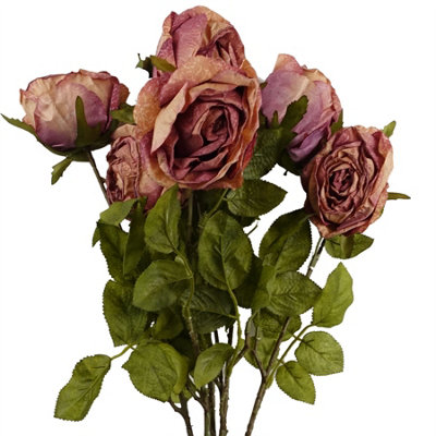 Leaf Pack Of 6 X 70Cm Artificial Dark Pink Rose, Pink - Image 8