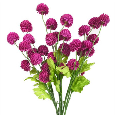 Leaf Pack Of 6 X 50Cm Dahlia Pompom Artificial Stem Pink