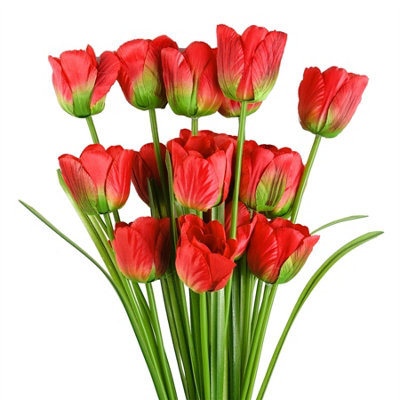 Leaf Red Tulip Artificial Flower - 80cm - 6 Pack - Image 9