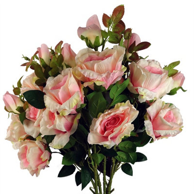 Leaf Pack Of 6 X 80Cm Artificial Pink Rose Stem - 18 Flowers - Image 7