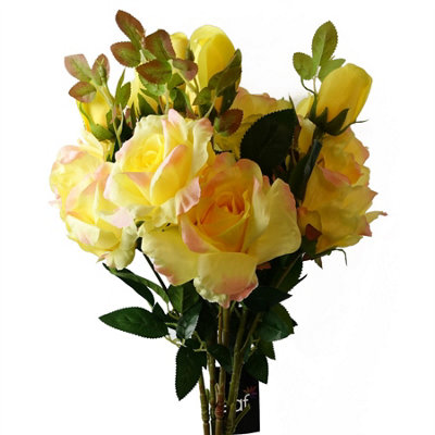 Leaf Pack Of 6 X 80Cm Artificial Rose Stem - 18 Flowers Yellow