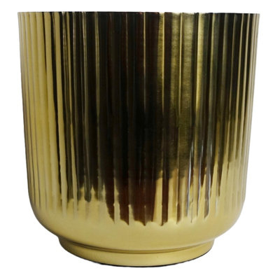 20Cm Gold Fluted Metal Planter By Leaf