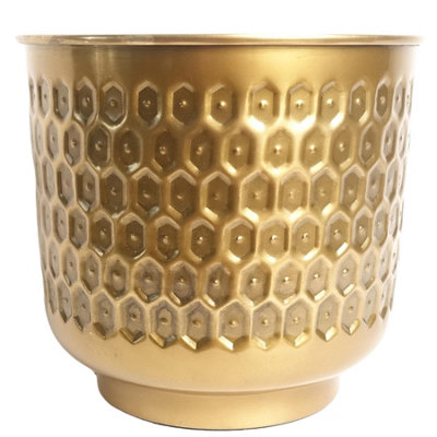 20Cm Gold Honeycomb Metal Planter By Leaf
