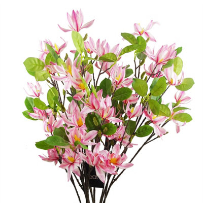 Leaf Pink 6X Magnolia Floral Spray Artificial 100Cm
