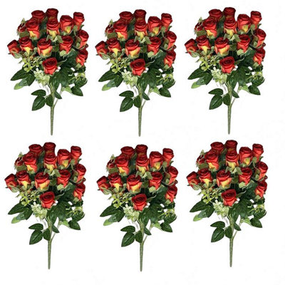 Pack of 6 Artificial Red Rose Bunches 52cm Floral Arrangement Decor - Image 7