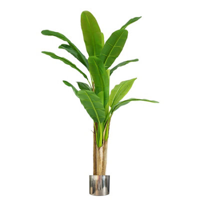 Leaf Artificial Banana Tree Tropical Plant Huge 6Ft Silver Metal Planter from B&Q