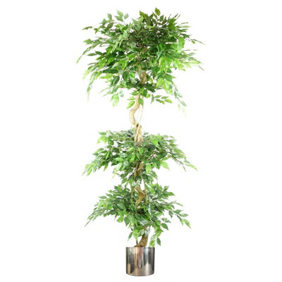 Leaf Artificial Ficus Triple Ball Tree 6Ft Silver Metal Planter from B&Q