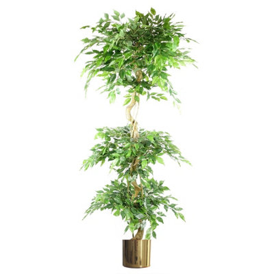 Leaf Artificial Ficus Triple Ball Tree 6Ft Gold Metal Planter from B&Q