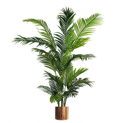 Leaf Artificial Palm Tree Extra Large - Huge 180Cm 6Ft Copper Metal Planter Black