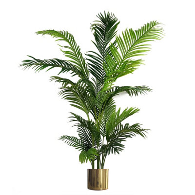 Leaf Artificial Palm Tree Extra Large - Huge 180Cm 6Ft Metal Planter Gold