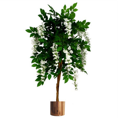 Leaf Artificial Wisteria Tree 130Cm Luxury Wisteria 130Cm Trunk Copper Metal Planter from B&Q