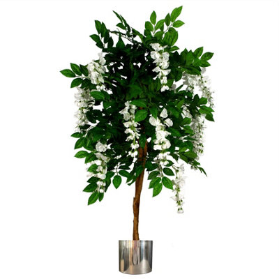 Leaf Artificial Wisteria Tree 130Cm Luxury Wisteria 130Cm Trunk Silver Metal Planter from B&Q