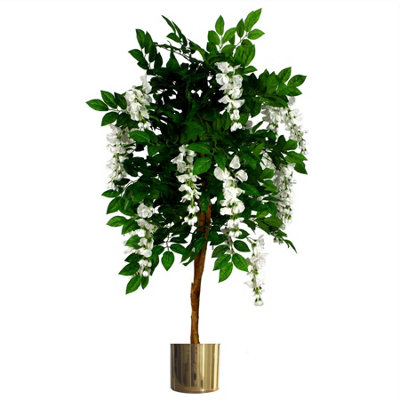 Leaf Artificial Wisteria Tree 130Cm Luxury Wisteria 130Cm Trunk Gold Metal Planter from B&Q