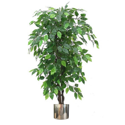 Leaf Artificial Ficus Tree Plant Bushy Ficus 120Cm Metal Planter Green/Silver