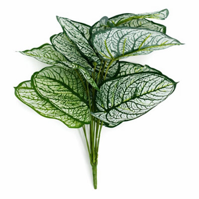 B&Q -  60Cm Artificial Caladium Style Stem Plant Variegated Green White Faux Foliage Arrangement