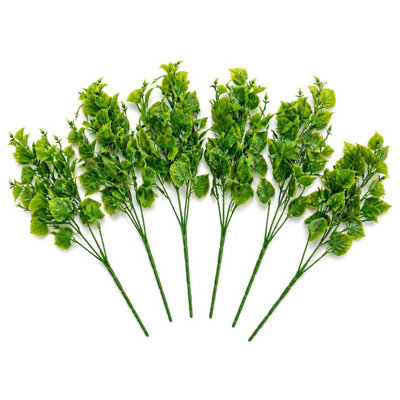 B&Q - Pack Of 6 X 32Cm Artificial Leafy Foliage Stem Plant Faux Green