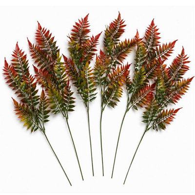 B&Q -  Pack Of 6 X 50Cm Artificial Fern Spray Stem Autumn Orange