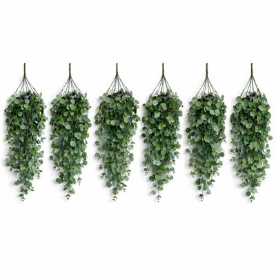 Pack Of 6 X 75Cm Artificial Trailing Round Leaf Hanging Foliage PlantSoft Eucalyptus Green