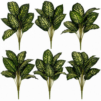 Leaf Multipack Artificial Dieffenbachia Caladium Style Stem Plant Large Faux Green Foliage Arrangement - Image 3